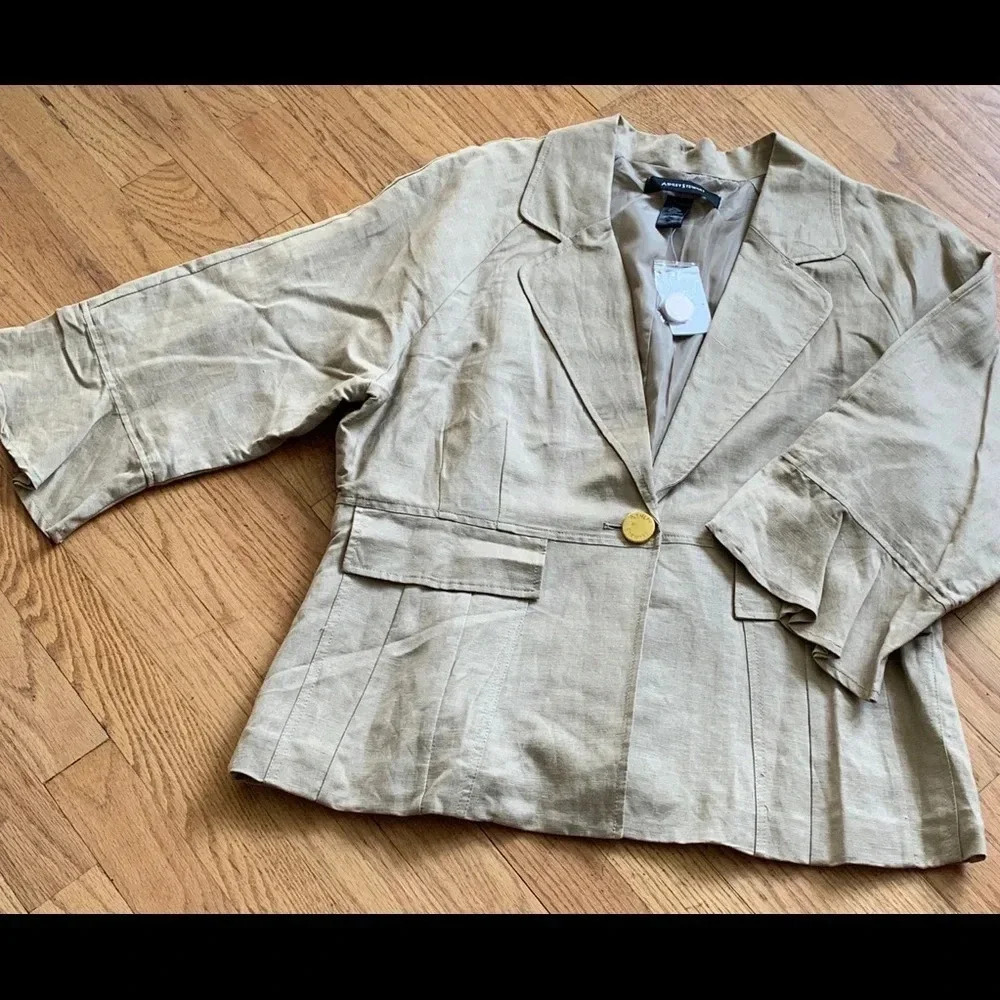 Ashley Stewart Linen Blend 3/4 Ruffle Sleeve BlazerJacket  Size 12 **NWT